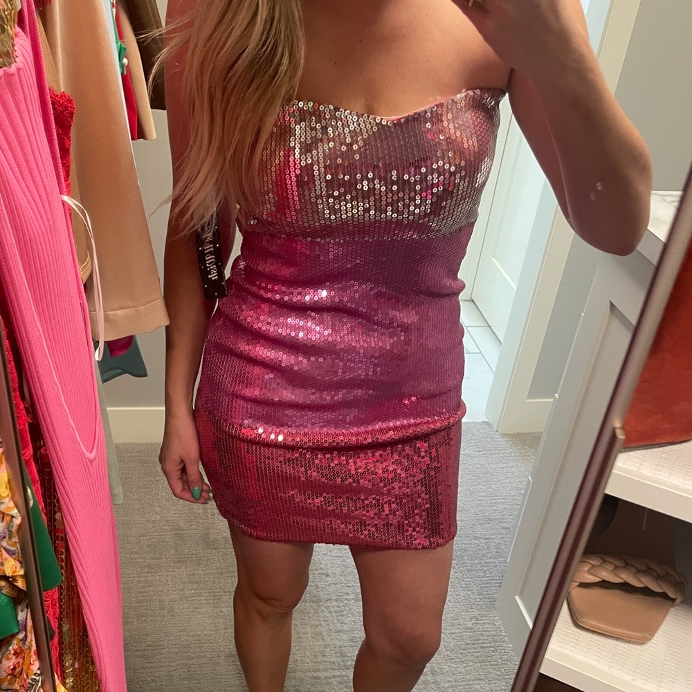 Hot pink sequins dress